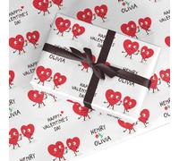 Love Heart Couples Wrapping Paper - Valentine’s Day Custom Gift Wrap For Men & Women - Personalised Wrapping Paper With Names - Cute Cartoon Heart Design - 1 Sheet (60cm x 65cm)
