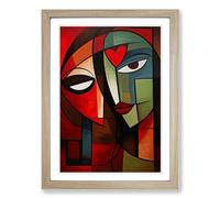 Love Heart Cubism No.3 Framed Print | A2 Oak Framed Wall Art | Ready to Hang | Cubist Love Picture | Living Room Bedroom Lounge Office