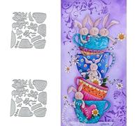 Love Heart Cup Metal Die Cuts for Card Making,Easter Rabbit Teacup Card Cutting Dies Cut Stencils DIY Scrapbooking Album Embossing Paper Card Embossing Craft