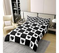 Love Heart Girls Bedding Set Single Size 100% Cotton, Geometric Plaid Checkered Patchwork Bedding Set,Valentine's Day Simple Fashion Room Decor,Noble Black Quilt Cover,1 Pillowcase(No Filler)