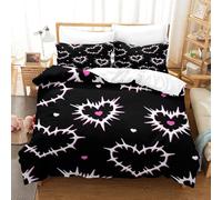 Love Heart Gothic Black Pattern Comforter Set Full Size Bedding Set for Teens Boys Girls 3Pcs Breathable Quilt Set Duvet Cover Set Ultra Soft Bedclothes, Easy Care Durable Single(140x200cm)