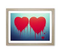 Love Heart Graffiti Art Abstract Framed Wall Art Print A2 Oak
