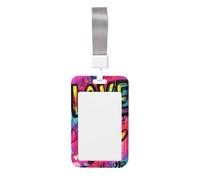 Love Heart Graffiti Street Art Sliding Id Badge Holder Hard Plastic Work Card Case Name Tag Protector for Nurses Office