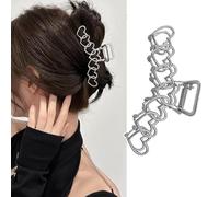 Love Heart Hair Claw Clips Large Metal Silver Hair Clips Nonslip Y2k Hair Jaw Clips Strong Hold Hollow Heart Design Hair Catch Clip Cute Hair Accessories- Perfect for Valentine's Day Daily Wear 1Pcs