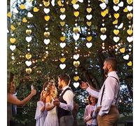 Love Heart Hanging Streamers 52Ft White and Gold Birthday Party Hanging Heart Decorations Engagement Party Decoration Anniversary Bridal Shower Wedding Baby Bridal Shower Valentine's Day