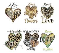 Love Heart Iron On Patch Leopard Iron On Transfer Decal for T-Shirt Girls Women Heat Transfer Vinyl HTV Sticker for Clothes Sweatshirt Jeans Jacket Handbag Backpack Decoration DIY Design Gift 6 Sheets