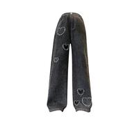 Love Heart Jeans for Teen Girls Denim Long High Waist Baggy Pants Girls Kids Wide Leg Trendy Cute Straight Trousers Baggy Jeans for Teen Girls Y2k Kids Clothing 10-12(Black, 8-9 Years)