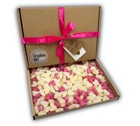 Love Heart Jelly Beans Sweets Gift Box Hamper For Any Occasion (Brown Box, Cerise Ribbon)