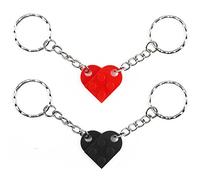 Love Heart Keychain Keyring Valentines Birthday Gift, 2PCS Love Heart Keychain Set, Two Heart Keychain Couple Keyrings Valentine's Day Birthday Gift for Girlfriend Boyfriend, Black & Red, NO Gift Box
