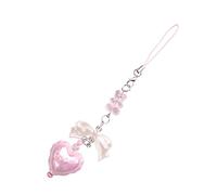 Love Heart Keychain Phone Charm Handcrafted Heart Beaded Phone Pendant Beautiful Bowknot Anti-Lost Chain Hangings Delicate Phone Charm with Heart