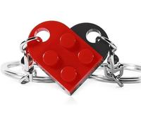 Love Heart Keyring Set for Couples - 2 Brick Matching Keychains, Lego-Style Heart Keyring for Girlfriend Boyfriend/Friendship Gift (Black+Red)