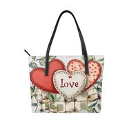 Love Heart Leaves Vegan Leather Handbag for Women Valentine Tote Bag with Top Handle, Large Shoulder Purse for Everyday Work Travel