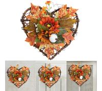LOVE Heart LED Lighted Autumn Wreath with Maple, Sunflower, Pumpkin & Berries - 28x26cm, Warm White