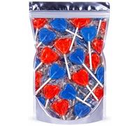 Love Heart Lollipops - Red and Blue lollipops Cherry & Blue Raspberry Flavours | Bulk Pack of 50+ Lolly Pops | Blue lollipops & Sweet Lollies For Party, Birthday & Event Lollies