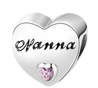 Love Heart Nanna Charm 925 Silver Compatible with Pandora Charms, Trollbeads, Chamilia, Biagi and Many Other UK Charm Bracelets.