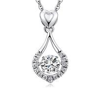 Love Heart Necklace Cubic Zirconia Necklace for Women Teardrop Necklace Sterling Silver Necklace for Women CZ Diamond Necklace Pendant for Mother, Girlfriend Dancing Diamond Necklace