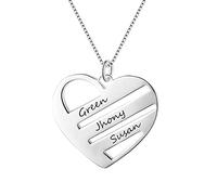 love heart necklace eangraved 3 names custom jewelry anniversary wedding Present for women