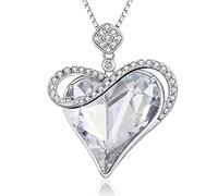 Love Heart Necklaces, Love Heart Pendant Necklace for Women Silver Crystal Necklace Women Silver Tone Crystal Birthstone Necklace CZ Diamond Necklace White Crystal Pendant Necklace for Girlfriend Mom