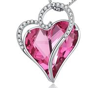 Love Heart Necklaces, Love Heart Pendant Necklace for Women Silver Crystal Necklace Women Silver Tone Crystal Birthstone Necklace CZ Diamond Necklace Pink Crystal Pendant Necklace for Mom, Girlfriend