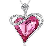 Love Heart Necklaces, Love Heart Pendant Necklace for Women Silver Crystal Necklace Women Silver Tone Crystal Birthstone Necklace CZ Diamond Necklace Pink Crystal Pendant Necklace for Mom, Girlfriend