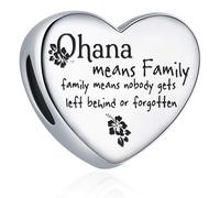 Love Heart Ohana Charm Fit for Pandora Charms Bracelets, Cubic Zirconia, crystals
