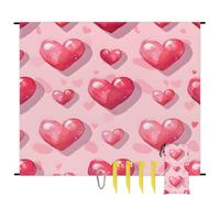 Love Heart Painting Beach Blanket Sandproof Waterproof Lightweight Beach Mat for Travel, Camping, Hiking, Picnic, Festivals with 4 Stakes, 1 Travel Carry Bag, 1 Carabiner