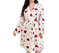 Love Heart Pattern Dressing Gown Striped Bathrobe Super Soft Morning Robes Lovely Printed Dressing Gown Comfortable Fit Bedroom Bathrobes Valentines Day Gifts For Girlfriends Wife