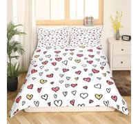 Love Heart Pattern Duvet Cover 260X220,Red Yellow Glitter Heart Design Bedding Set,Simple Hand Drawn Graffiti Style Quilt Cover for Kids Teens Adults Bedroom Decor All Season Super King