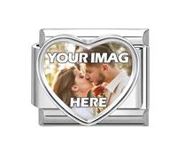 Love Heart Personalised Photo Charm Silver Stainless Steel Italian Charm fits all 9mm Bracelet, Customised Gifts, Add Your Own Photo