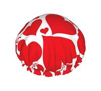 Love Heart Printed Double-Layer Shower Cap, Reusable Shower Cap, Suitable For Various Hair Lengths