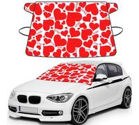 Love Heart Printed Winter Car Protector, Waterproof Coated Snow Shield, Secure Mirror Strap Auto Cover
