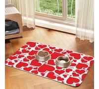 Love Heart Printing Pet Absorbent Leather Tablecloth For Dogs Cats Food Mat 23.62in*15.75in 4mm Thick