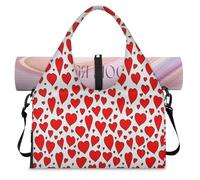 Love Heart Red Print Sports Duffle Bag with Shoe Compartment Weekend Overnight Bags Tote Cabin Luggage Bag for Gym Yoga Travel