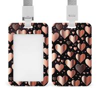 Love Heart Retractable ID Badge Holder with Lanyard - Vertical Badge Reel,Keychain Clip,Name Tag Id Card Holder Protector for Nurse Officer Teacher Security Staff Women Men