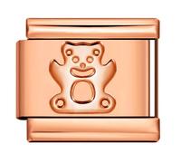 Love Heart Rose Gold Cross Ying Yang Four Leaf Clover Lucky Cat Stainless Steel 9mm Italian Link Charm Compatible With Nomination Bracelet (Teddybear Bear Cute Rose Gold)