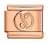 Love Heart Rose Gold Cross Ying Yang Four Leaf Clover Lucky Cat Stainless Steel 9mm Italian Link Charm Compatible With Nomination Bracelet (Ying Yang Rose Gold)