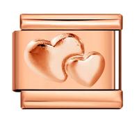 Love Heart Rose Gold Cross Ying Yang Four Leaf Clover Lucky Cat Stainless Steel 9mm Italian Link Charm Compatible With Nomination Bracelet (Double Love You Heart Couple Rose Gold)