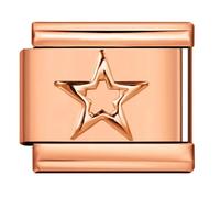 Love Heart Rose Gold Cross Ying Yang Four Leaf Clover Lucky Cat Stainless Steel 9mm Italian Link Charm Compatible With Nomination Bracelet (Star Rose Gold)