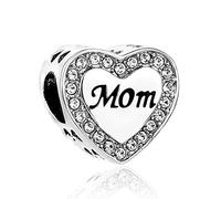 Love Heart Ruby Red Silver Mom Charm Compatible with Pandora Charms Bracelets Women Daughter Mothers Day Birthday Jewellery Gift Present