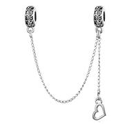 Love Heart Safety Chain Charm Stopper Bead for Pandora Style Charm Bracelet Birthday Dangle Gift for Women Daughter