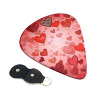 Love Heart Shape Guitar Picks 6 Pack with Leather Guitar Pick Holder Keychain, Plectrum Key Fob Cases Bag, Abstract Art Plectrum for Acoustic Electric Guitar, Ukulele 0.96mm
