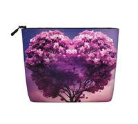Love Heart Shape Maple Tree Toiletry Bags for Women, Portable Travel Cosmetic Bag, Daily Organiser with Zipper