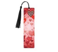 Love Heart Shaped Wooden Bookmarks 5 Pack Handmade Double Sided Printed Page Markers with Black Tassels Book Accessories Gift for Book Lovers