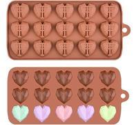 Love Heart Silicone Mold, 2pcs 15 Cavity 3D Diamond Heart Mould, Silicone Cake Mold, Mini Geo Chocolate Moulds for Baking, Melt Moulds Reusable Tray Molds