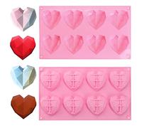 Love Heart Silicone Mold 8 Cavity 3D Diamond Heart Mould, Chocolate Silicone Dessert Moulds for Wax Melts Ice Cube Soap Cake Dessert DIY Tools