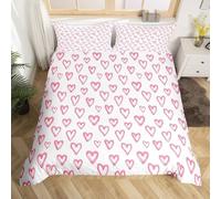 Love Heart Single Duvet Cover Sets Pink Bedding Single Bed Set 3D Print Ultra Soft Microfiber Quilt Cover 135 x 200 with Zipper Closure and 2 Pillowcases J-1066