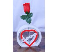 Love Heart Single Rose Vase, White and Red with Rose Modern Home Decor, Valentines, Mothers Day (Plain Red)