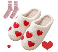 Love Heart Slippers for Women,Cute Valentines Slippers Cozy Plush Warm Slip-On House Shoes for Indoor (Love Heart-E, Adult, Women, 7, Numeric Range, UK Footwear Size System, 8, Medium)