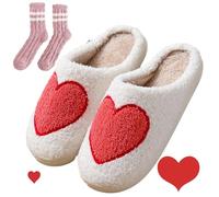 Love Heart Slippers for Women,Cute Valentines Slippers Cozy Plush Warm Slip-On House Shoes for Indoor (Love Heart-C, Adult, Women, 8.5, Numeric Range, UK Footwear Size System, 9, Medium)