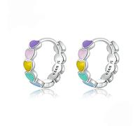 Love Heart Small Hoop Earring for Women Girl 925 Sterling Silver Rainbow Colorful Enamel Cartilage Earring Round Huggie Hoops 12mm Eternity Forever Fashion Jewelry Gifts Valentine's Day Hypoallergenic